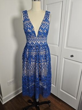 126. Lulus Royal Blue Lace Midi Dress